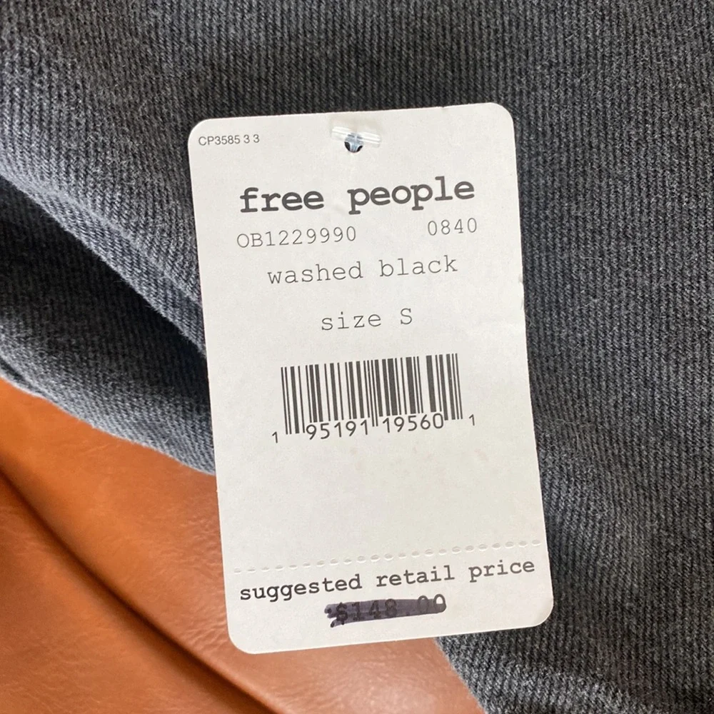 Free people washed black tan and Teddy coat jean  jacket - Picture 6 of 9